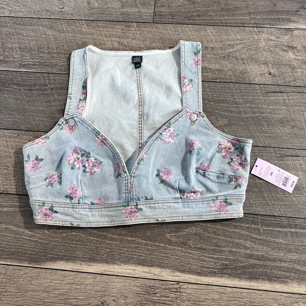Wild Fable Light Blue Floral Denim Vest